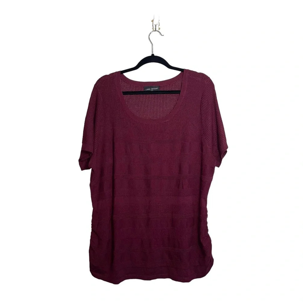 Lane Bryant Maroon Shadow Stripe Knit Scoopneck Short Sleeve Sweater 3X Women’s